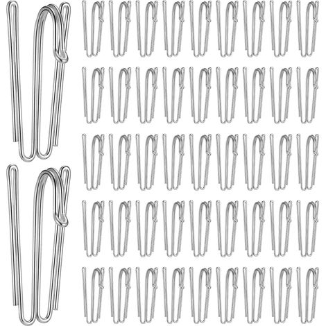 Lot de 50 crochets de rideau en acier inoxydable pour rideaux - Crochets de fenêtre portables avec extrémité en zinc - Antirouille et flexibles - Pour tringles à rideaux - Suspension facile (1/5)