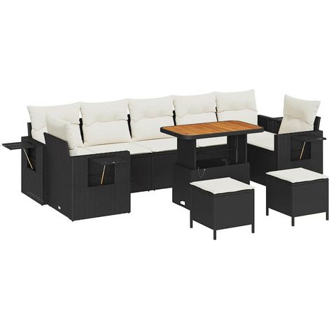 Garden Sofa Set with Cushion 13 pcs Black and Cream Poly Rattan vidaXL