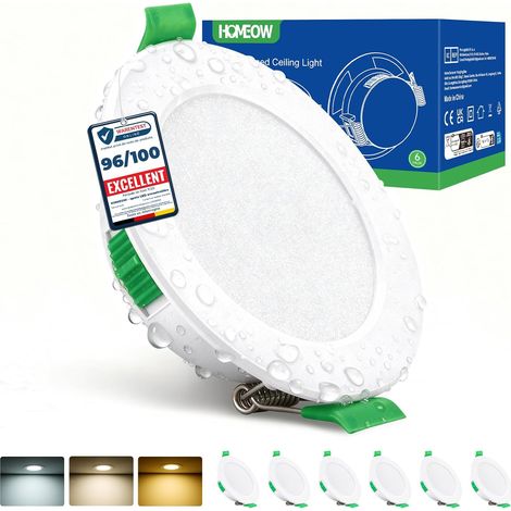 Spot Encastrable Extra Plat, 5w Spot Encastrable Led 68mm - 80mm Découpe, Blanc Chaud 2700K Blanc Neutre 4000K Blanc Froid 6000K Spot Salle de Bain IP44 pour Cuisine, Lot de 6 (1/5)