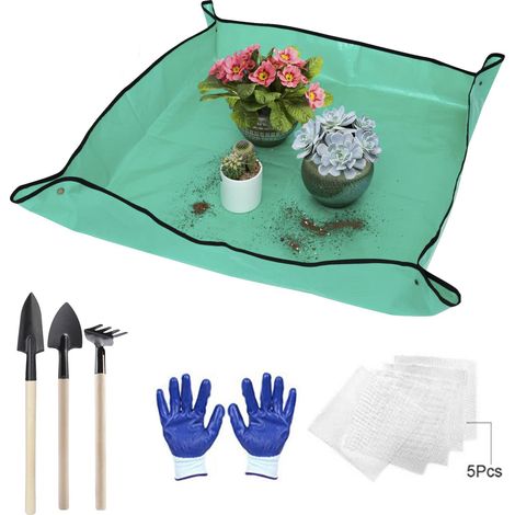 10 pièces outils pour plantes succulentes-tapis de rempotage de plantes et sac de rangement, mini outils de transplantation de jardin, vert (1/5)