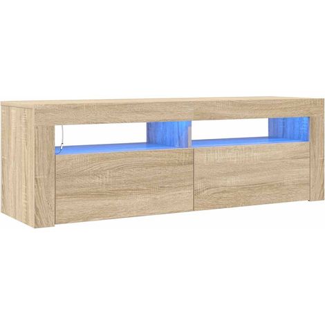 Meuble TV avec lumières LED, Étagère TV, Meuble de Salon, Chêne sonoma 120x35x40 cm OIB1201E (1/5)