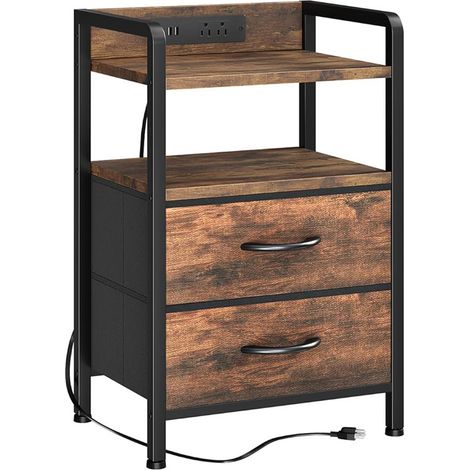 Nachttisch Beistelltisch Mit Schublade, Kommode 2 Stoffschubladen, Aufbewahrungsschrank Für Schlafzimmer, Flur, Wohnzimmer, 39.5 x 29 x 62.5cm, Holzfarbe (1/5)