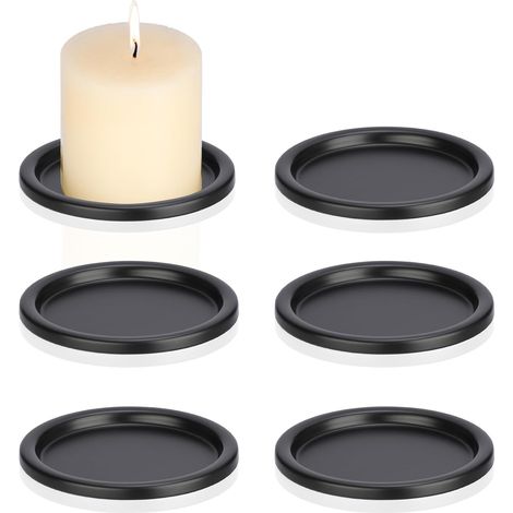 Lot de 6 bougeoirs ronds en fer pour bougie chauffe-plat - Pour mariage, dîner (noir) (1/4)