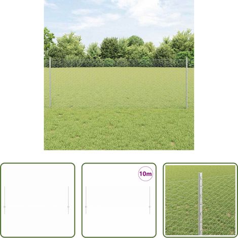 Gartenzaun - Zaun mit Pfosten Silber 0,8 x 10 m Stahl (1/5)
