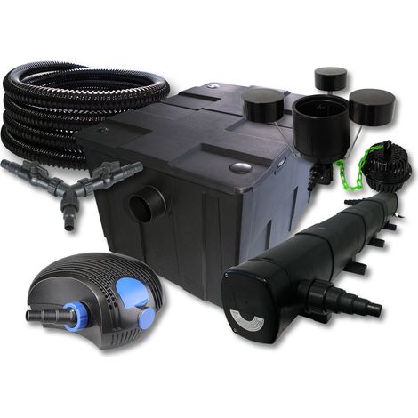 SunSun Komplettset: CBF-550 Teichfilter bis 60000 L Teichfilteranlage, CTF-12000 Teichpumpe 12000l/h 100W, CUV-272 Teichklärer 72W, 25m Teichschlauch 25 mm, CSP-250 Skimmer 2500l/h 45W, Y-Verteiler