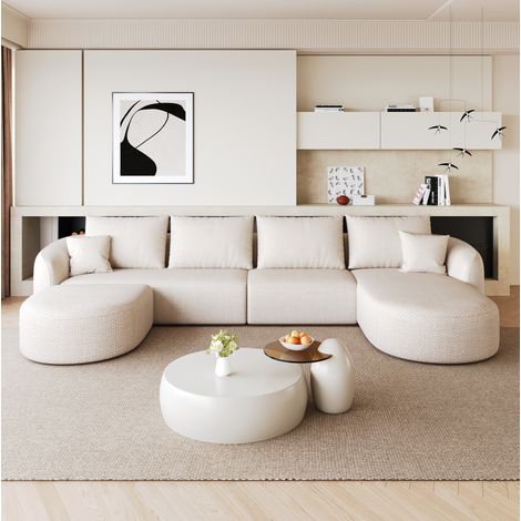 Canape d'angle modulaire 336 cm sans montage blanc HAVRYA (1/5)
