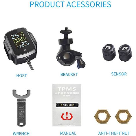 Système de surveillance de la pression des pneus TPMS externe pour moto, grand écran LCD couleur sans fil, affichage précis de l'état, affichage numérique Moto (Type C) (1/5)