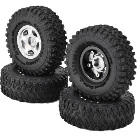 pneus en caoutchouc de 1 pouce, jantes en alliage d'aluminium compatibles avec Axial SCX24 90081 AXI00001 AXI00002, crawler 1/24, couleur titane (1/5)