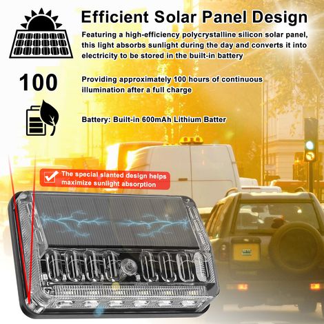 Feu arrière solaire clignotant à LED multicolore pour voiture, camion, tracteur et engin de chantier, étanche IP66, avec feux latéraux et 2 modes d'éclairage. Convient aux voitures, camions, tracteurs (1/4)