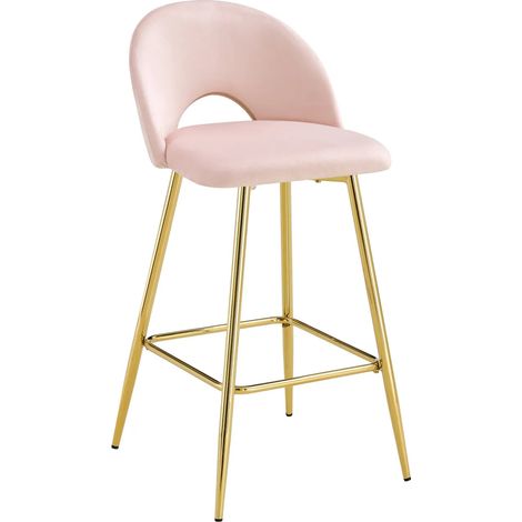 Lot 2 Tabourets de Bar Teddy Velours Rose Pieds Gold 47x36x98cm (1/5)