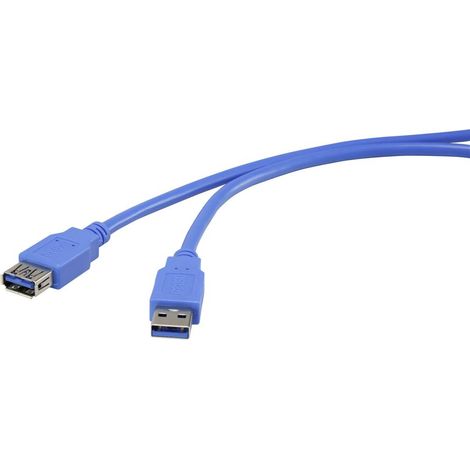 Renkforce Câble USB USB 3.2 Gen1 USB-A mâle, USB-A femelle 1.80 m bleu contacts dorés RF-4262127 (1/2)