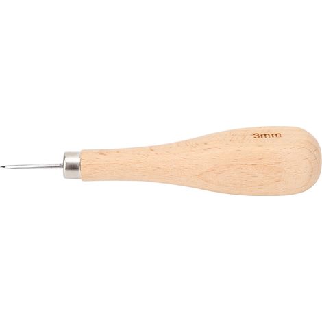 Alène en forme de losange, outil de poinçonnage du cuir à cône en acier, manche en hêtre, pointe diamant (3 mm) (1/5)