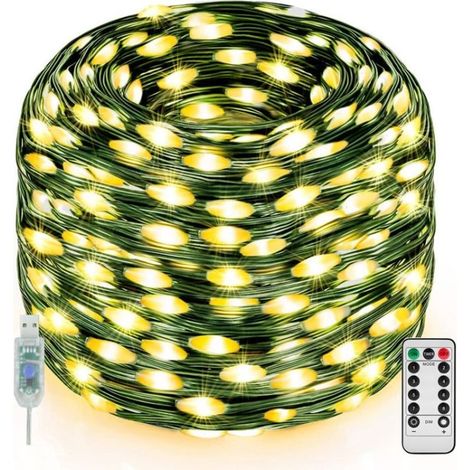 200 lumières, guirlande LED extérieure, 20 m, étanche IP65, blanc chaud, USB, télécommande, jardin balcon fête (1/5)