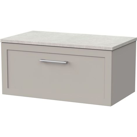 Stonnall Traditional Wall Hung 1 Drawer Vanity Unit with White Sparkle Laminate Worktop, 800mm, Pebble Grey