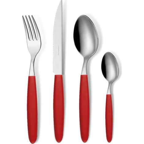 GLOUPIE Set 24 Posate Light Rosso Per 6 Persone in Acciaio Inox e Manico In ABS Made In Italy Lavabili In Lavastoviglie (1/5)