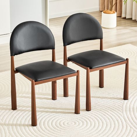 Ensemble de 2 chaises design pour salle à manger, assises capitonnées à dossier arrondi, fauteuils de cuisine en cuir synthétique sur piètement métallique, sans table (chaises seules), hauteur 80 cm, (1/5)