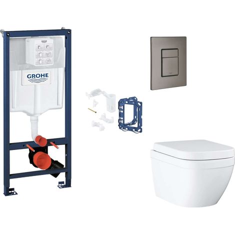Grohe Rapid SL - Set bâti-support, cuvette, abattant SoftClose et plaque de déclenchement Skate Cosmopolitan et kit pour insertion de tablette, Triple Vortex, Hard Graphite Brossé SANI11BB5136 (1/5)