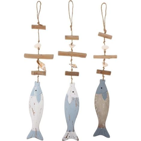 Lot de 3 décorations nautiques en bois à suspendre, sculpture murale en bois, thème de plage, décoration côtière, bord de mer, p (1/5)