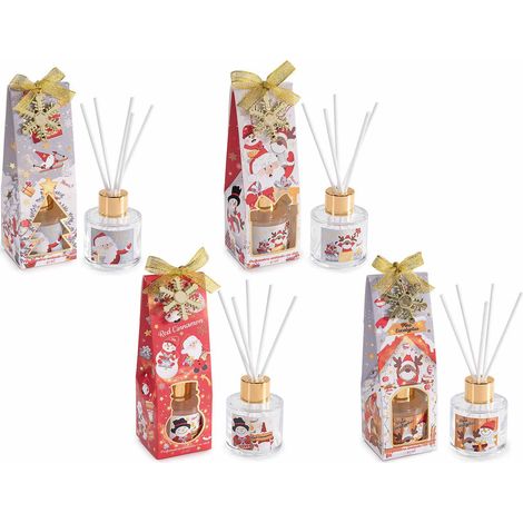 Profumatori per ambiente di Natale con stick e confezione regalo con pendente natalizio e fiocchetto, set da 8 pezzi, Ø 5 cm x 6 H (con stick 14,5)