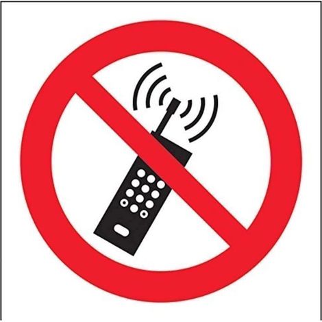 VSafety No Mobile Phones - Cartello di proibizione con logo quadrato, 100 mm x 100 mm, in plastica rigida da 1 mm