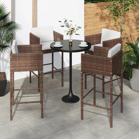 Bar Stool Set of 4 Brown Poly Rattan Counter Height Lightweight vidaXL