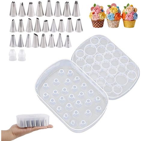 Set di beccucci per decorare torte - Include 25 beccucci e 2 adattatori - Set riutilizzabile per decorare torte (1/5)
