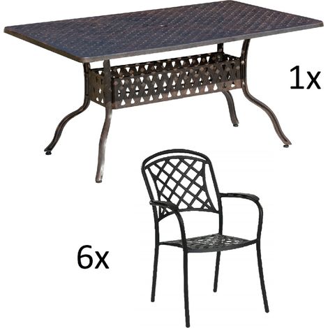 Inko 7-teilige Sitzgruppe Alu-Guss bronze Tisch 120x80x74 cm cm mit 6 Sesseln Tisch 120x80 cm mit 6x Sessel Capri (1/2)