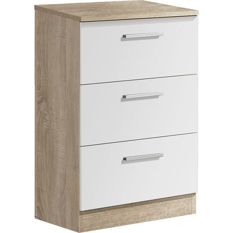 Table de chevet de 3 tiroirs coloris chêne / blanc - longueur 40 x profondeur 31 x hauteur 66 cm -PEGANE-
