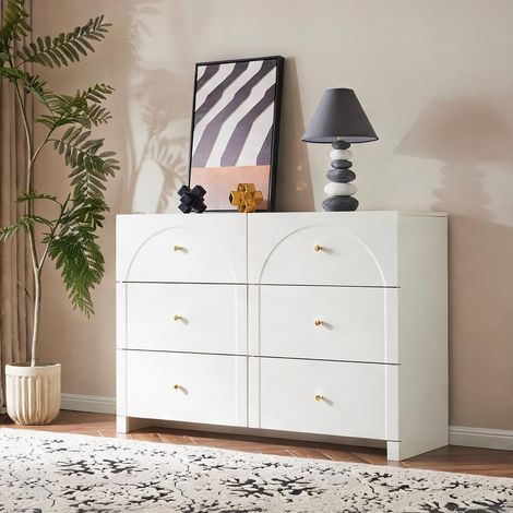 Commode blanche 6 tiroirs en panneaux de particules 120 x 40 x (1/5)