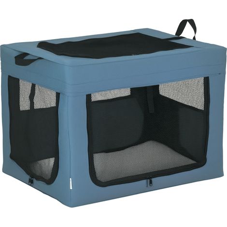 Faltbare Haustiertragetasche mit Griff, Netzgewebe, 69 x 51 x 51 cm, blau/schwarz