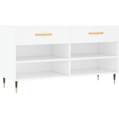 Tabouret à chaussures blanc, dimensions 102x35x55 cm, en bois composite. (1/5)