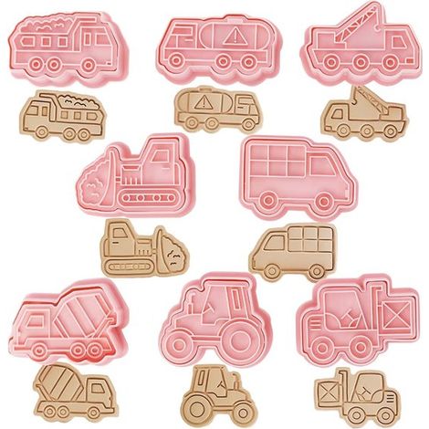 Set di stampini per biscotti a forma di auto per bambini - 8 pezzi - Formine 3D per decorare torte (1/5)
