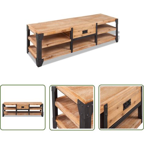 The Living Store Meuble TV 140x40x45 cm bois d'acacia massif - Meubles Tv - Meuble Tv - Meuble Salon - Mobilier Design - Acacia Massif (1/5)
