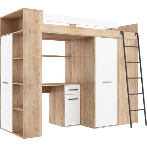 LETTO ARMADIO SCRIVANIA LIBRERIA  BAMBINI VERANA P H190x120x236cm BIANCO ROVERE (1/5)