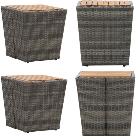 Table à thé gris 41,5x41,5x43cm résine tressée et bois d'acacia - Table à thé rustique - Table à thé jardin