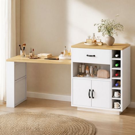 Isola da cucina 80x70x95,5 cm in MDF bianco con tavolo scorrevole salvaspazio – MEUBLIV (1/5)