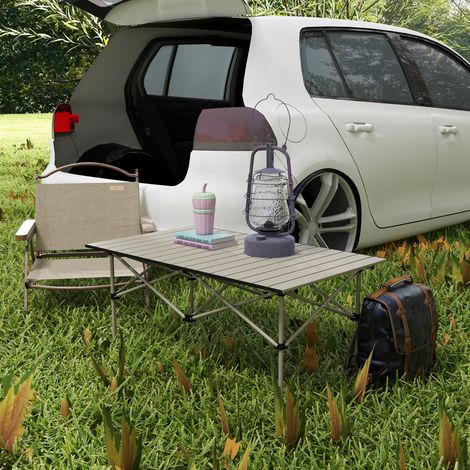 Campingtisch Klapptisch mit Aufrollbare Tischplatte Gartentisch aus Aluminium 2 Personen 95 x 55cm Khaki