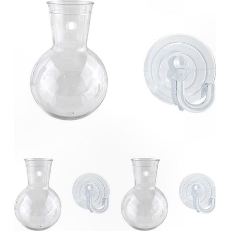 Transparente Wandvase mit Saugnapf zur Wandmontage, ideal zur Präsentation von natürlichen oder künstlichen Blumen, kein Bohren erforderlich, robuste Kleberückseite, moderne Inneneinrichtung, Klarglas (1/2)