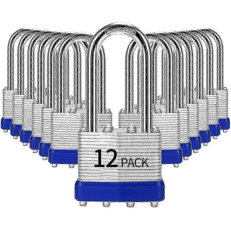 Lot de 12 cadenas à clé identique en acier laminé, anse longue de 40 mm (1-9/16 po), avec la même clé. (1/5)