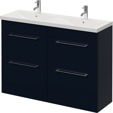 Napoli 390 Deep Blue 1200mm 4 Drawer Vanity Unit with Double Glide Basins - 1200mm - Chrome 320mm Handle
