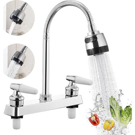 Mezcladora para Cocina, Laves para Fregadero de Cocina Flexible con Pulverizador de Modo Dual, Grifos para Cocina con 2 Asas para RV, Mezcladora para Cocina de Acero Inoxidable