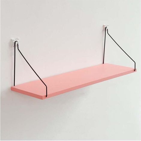 Étagère de chevet en bois massif rose pour cuisine/chambre, étagère murale sans perçage de 40 cm, étagère de rangement murale simple, étagère décorative sans perçage pour chambre. (1/4)