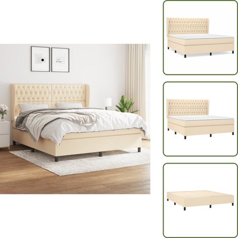 The Living Store Boxspringbett mit Matratze Creme 180x200 cm Stoff - Boxspringbett - Doppelbett - Cremefarbenes Bett - Bettrahmen - Lattenrost