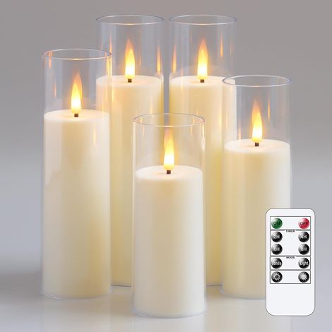 Bougies LED sans flamme avec télécommande et minuterie alimentées par piles cm en Ivoire 5 5cm x10/12 5/15/17 5/20 Acrylique plastique (1/5)