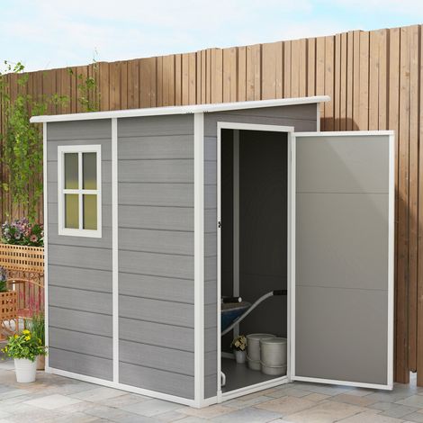 Abri de jardin 1,54 m³, cabane de jardin à toit pentu, 122 x 149 x 192/177 cm, abri à outils avec porte verrouillable, fenêtre, garage à vélos, armoire de jardin en aluminium, pour jardin, gris (1/4)
