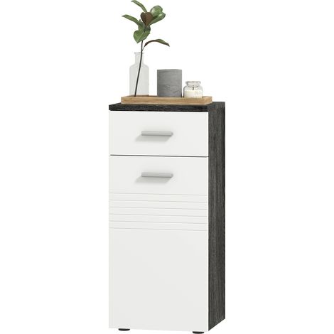 Meuble Salle de Bain avec Tiroir et Armoire Bois 35x30x77,5cm Blanc Noir