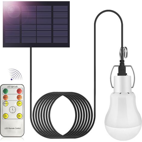 Ampoule à LED Solaire à l'extérieur 3W avec Télécommande, Lampe Suspendue de Travail portable Rechargeable par USB avec Capteur de Lumière, pour Camping, pêche, Jardin, Intérieur et Extérieur (1/5)