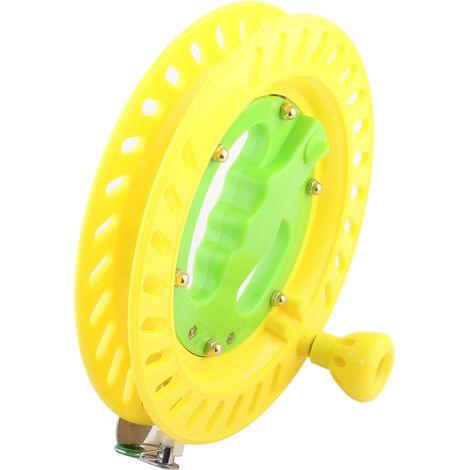 Bobine de 22 cm en plastique durable pour ligne de cerf-volant, avec porte-roue et outil d'enroulement (jaune) (1/5)