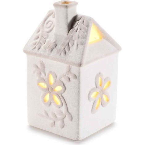 Casette in porcellana con dettagli tema fiori in rilievo e luci LED, set da 6 pezzi, cm 6,5 x 6,5 x 12 H