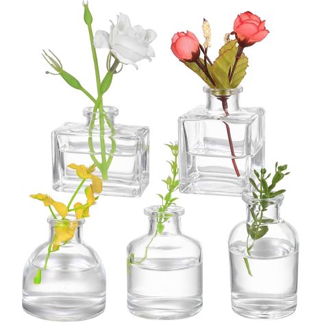 5 Pcs Vases Decoratifs pour Table, Vase Transparent Verre, Vase Fleur, Soliflore en Verre, Vases Decoratif pour Decoration Mariage Champetre Deco Maison Salon (1/5)